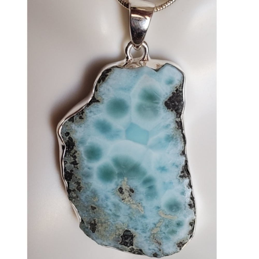 Genuine Caribbean Larimar Pendant Necklace - Picture 1 of 4